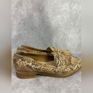 Anthropologie Seychelles Weekenders Tan Tiger Eye Reptile Leather Loafers Sz 8.5